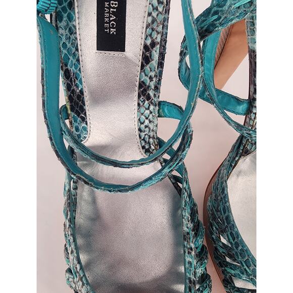 White House Black Market Emilia Teal Snakeskin Platform Sandals Women's Size 10M - Picture 11 of 12